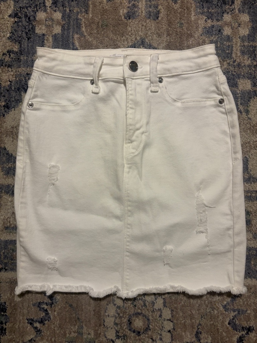 Good American White Distressed Denim Mini Skirt